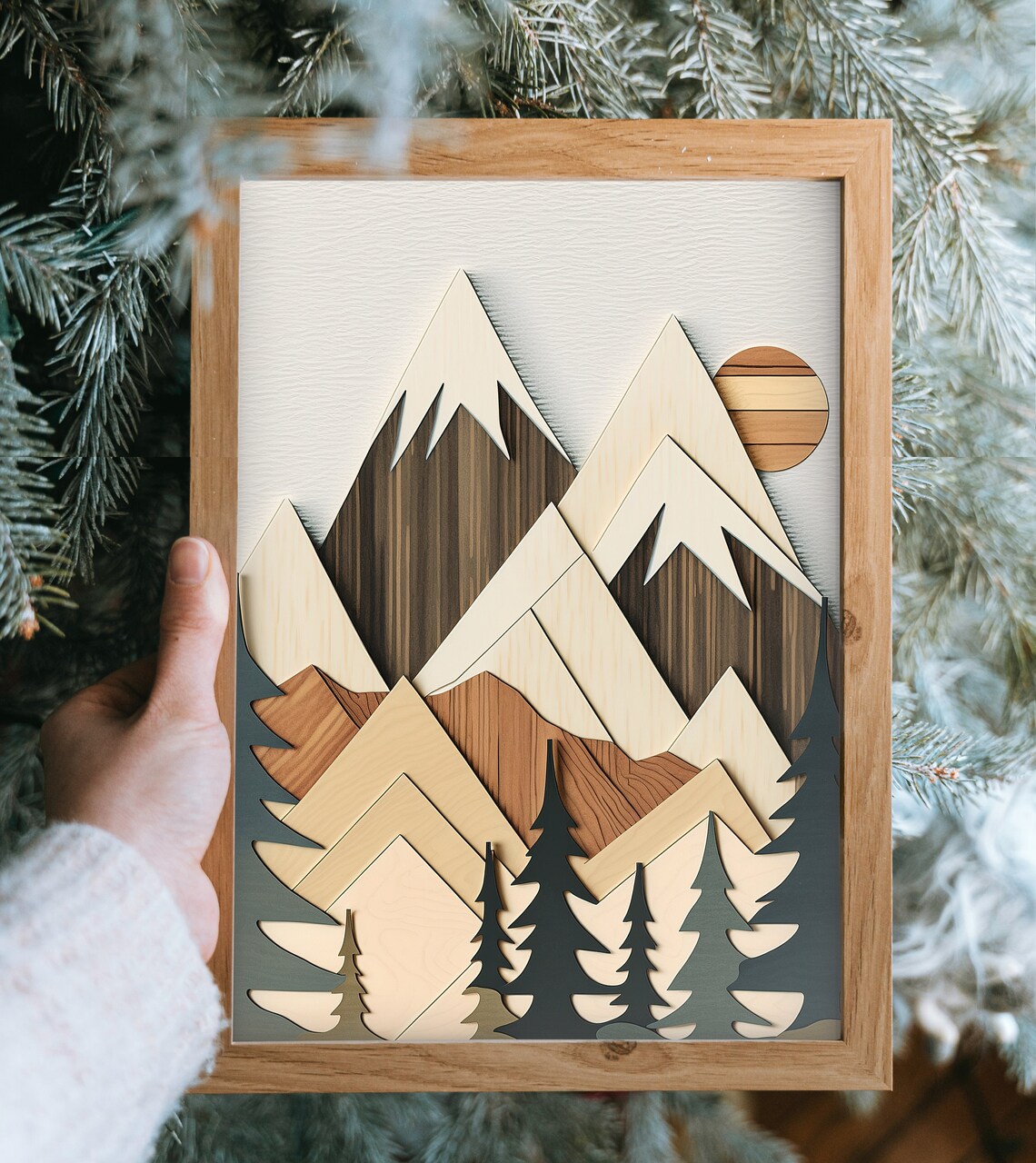 Wood Style Mountain Scene Art Print, Modern Lakehouse - Image 4