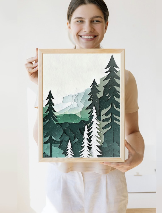 Pine Tree Forest Watercolor Art Print, Cabin Decor