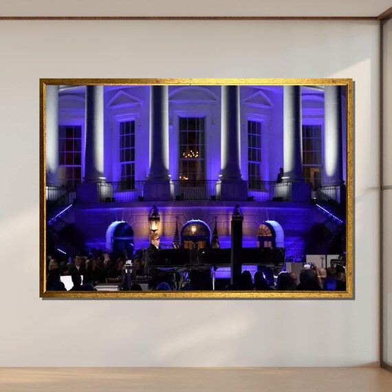 Elton John Piano Performance White House Blue Lit Night Concert Art Poster
