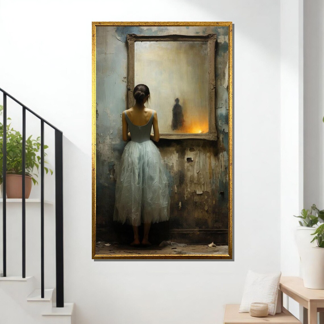 Mysterious Ballerina Looking Into Empty Frame Dreamlike Surreal Wall Poster - Image 2