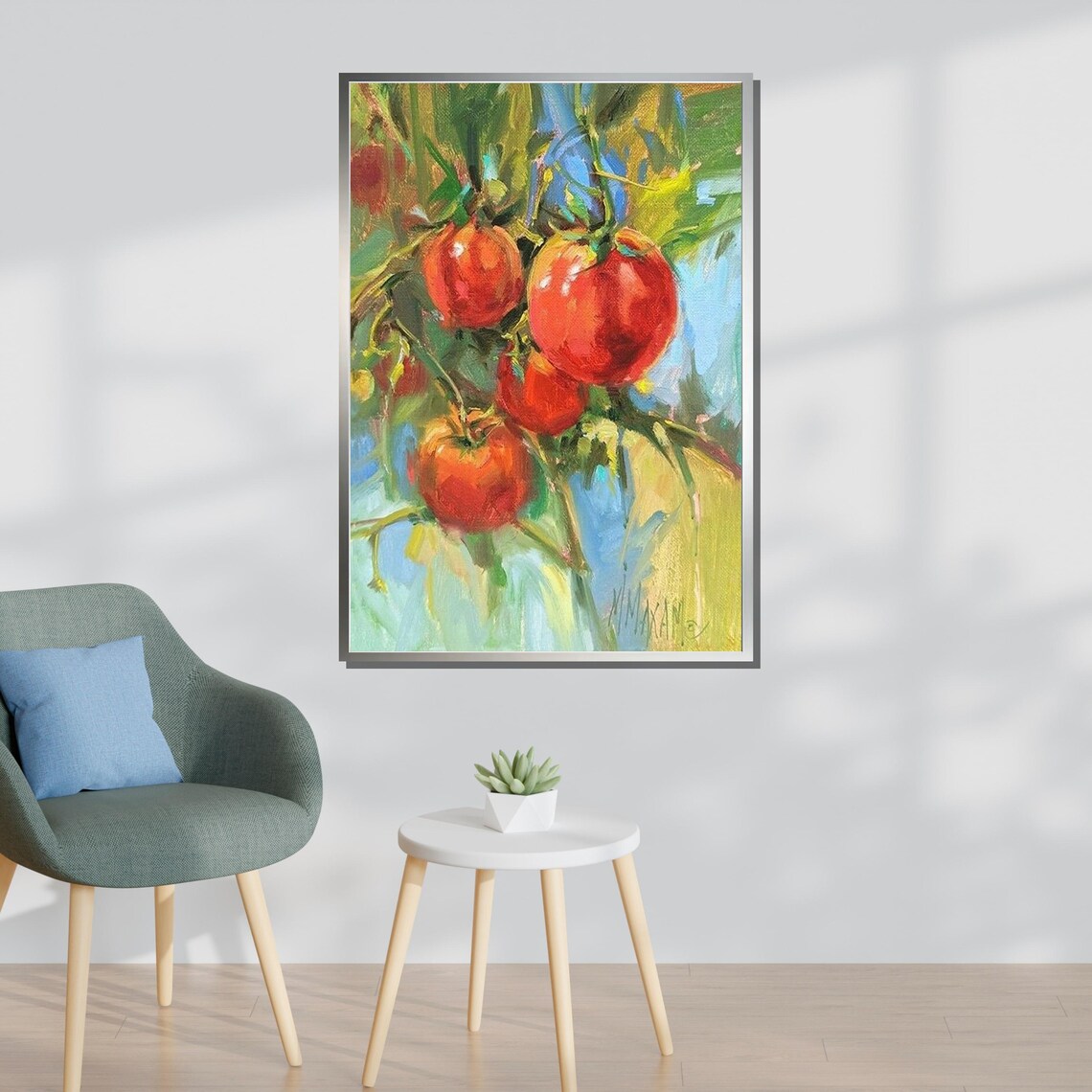 Vibrant Tomato Harvest Fresh Garden Painting Tomato Wall Art Colorful Kitchen Decor Ready To Hang - Image 3