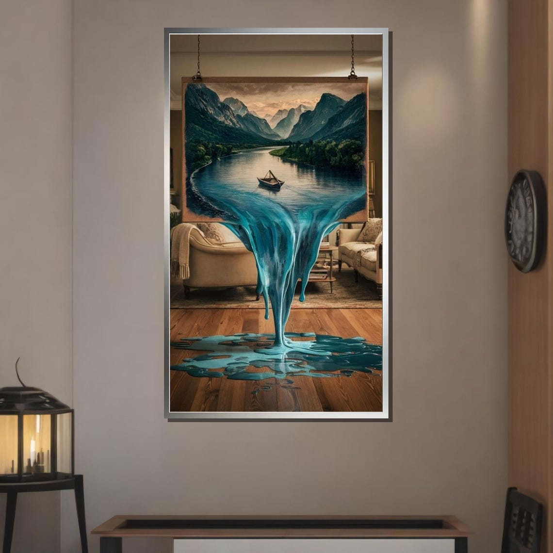 Surreal Melting Landscape 3d Waterfall Art Dreamlike River Painting Fantasy Wall Art Ready To Hang Surrealism Decor - Image 3