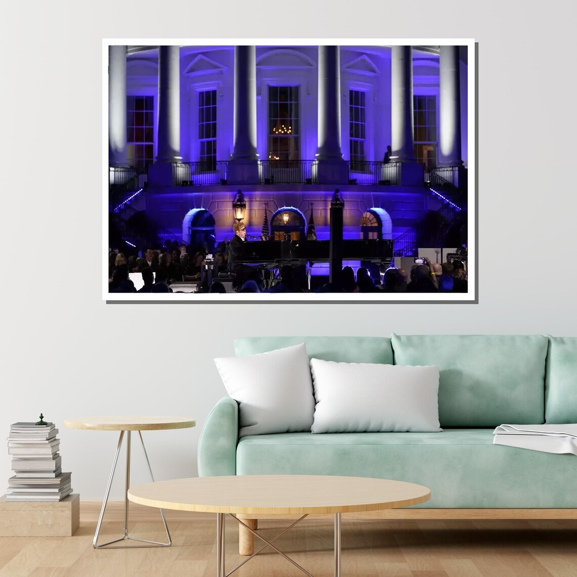 Elton John Piano Performance White House Blue Lit Night Concert Art Poster - Image 2