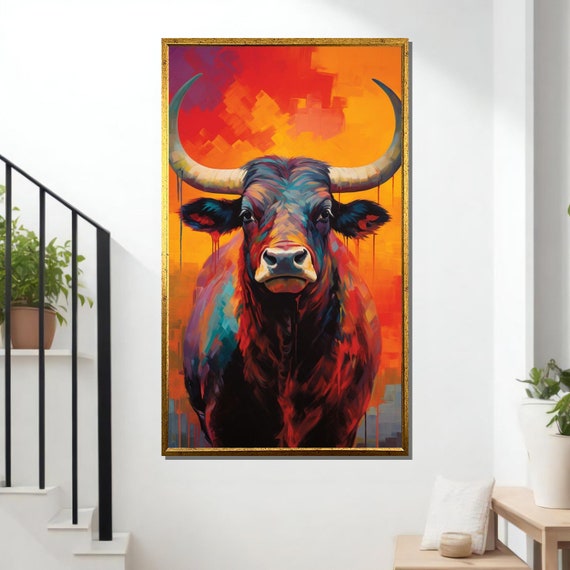 Vibrant Bull Abstract Animal Art Bold Wildlife Print Colorful Bull Poster Wall Art Design Ready To Hang Decoration