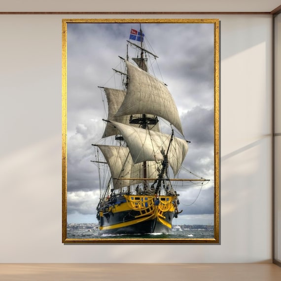 Vintage Sailing Ship Nautical Wall Art Historic Ship Print Maritime Decor Ocean Adventure Art Ready To Hang