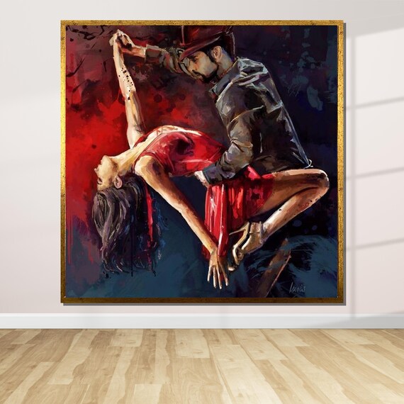 Passionate Couple Dance Red Dress Dip Romantic Tango Style Art Poster