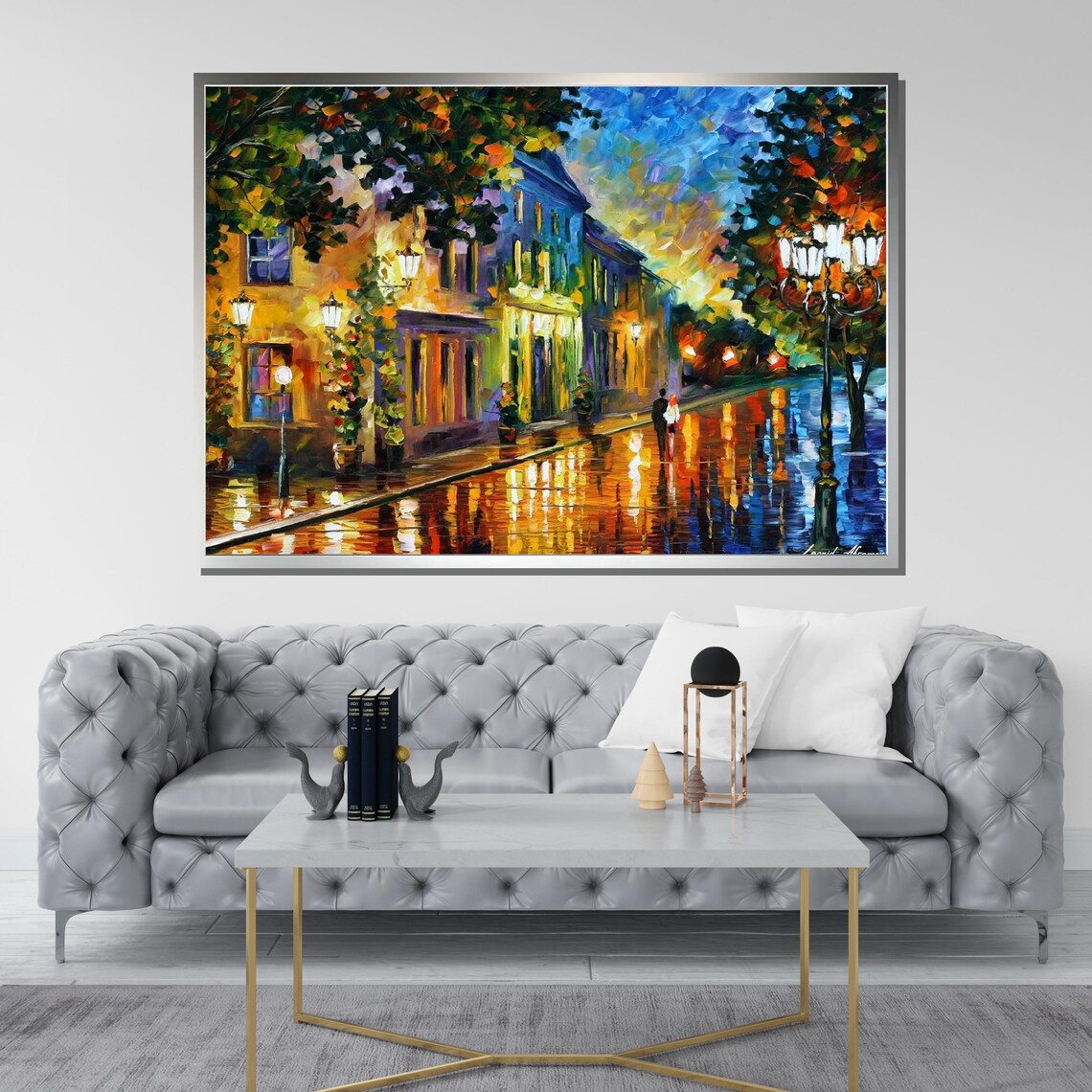 Romantic Night Street Rainy City Lights Couple Walk Cityscape Poster - Image 3