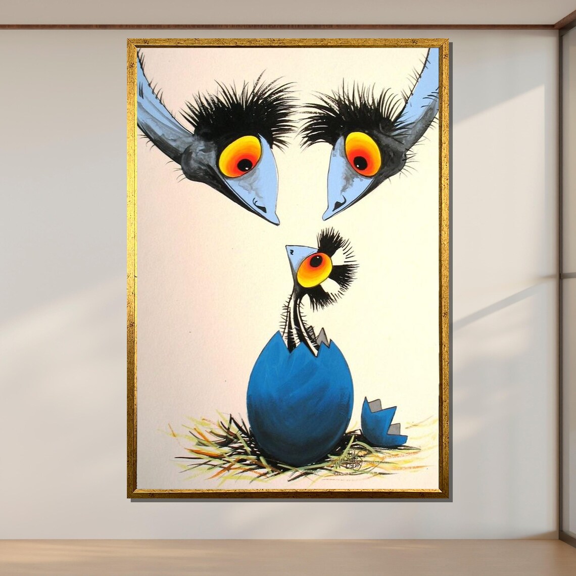 Quirky Bird Family Hatching Egg Whimsical Nursery Cartoon Art Poster - Image 2