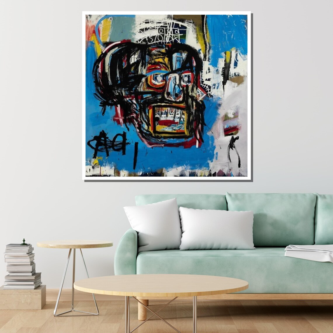 Jean Michel Basquiat Skull Blue Abstract Expressionist Urban Art Poster - Image 2