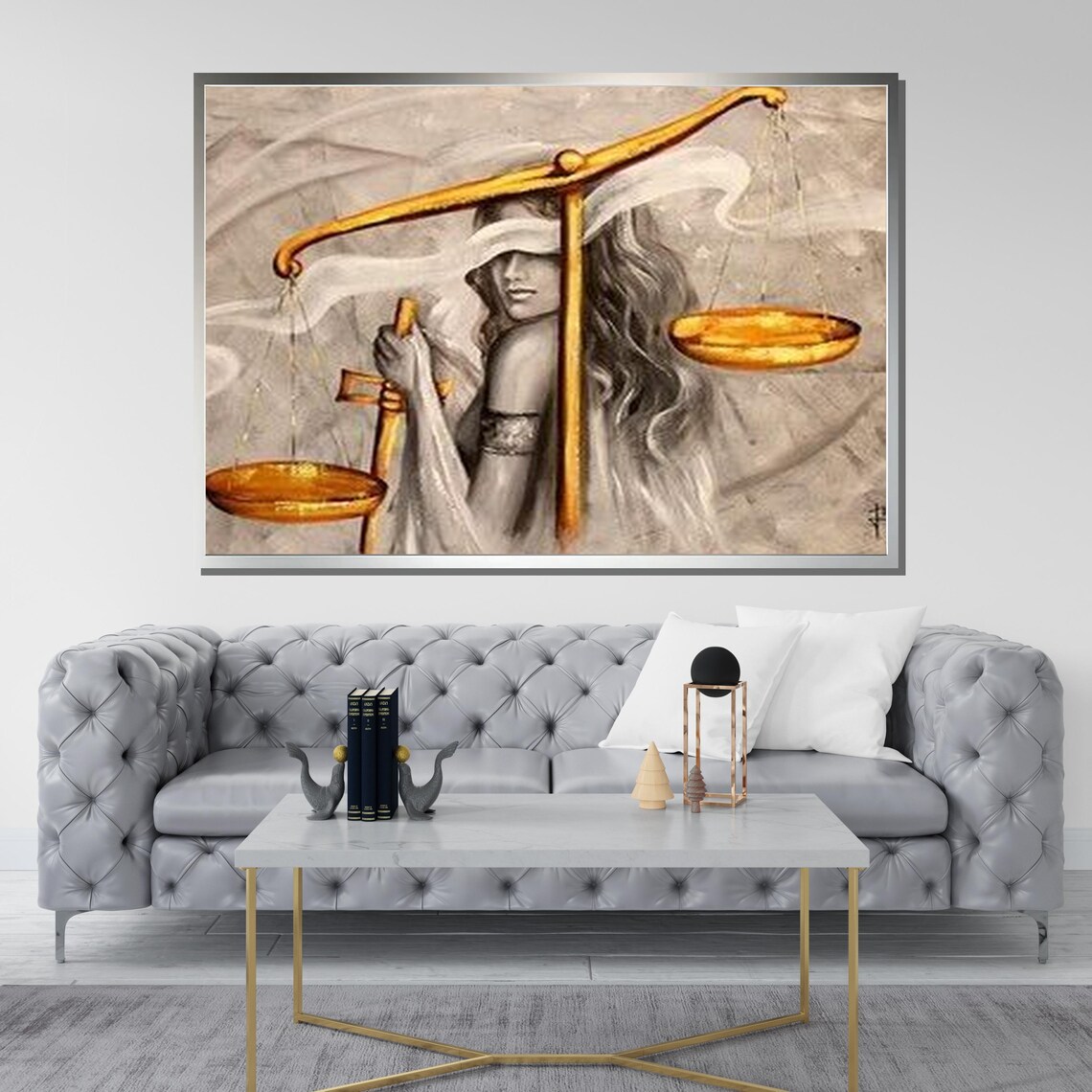 Blindfolded Lady Justice Golden Scales Abstract Painting Wall Poster - Image 3