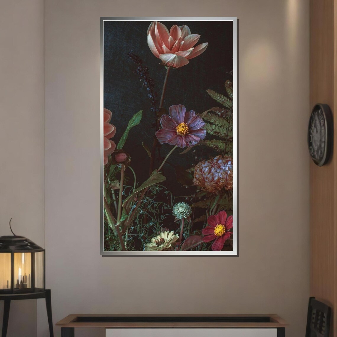 Dark Moody Floral Vintage Botanical Black Background Flower Art Print - Image 3