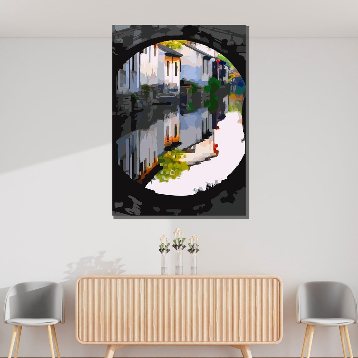Abstract Canal View Round Arch Water Reflection Urban Landscape Poster - Image 3