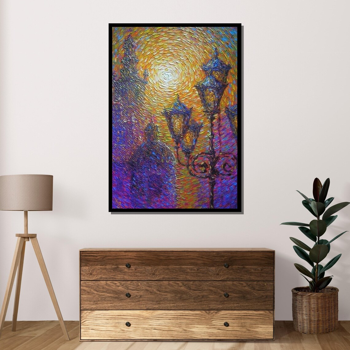 Street Lamps Impressionist Cityscape Art Print - Image 4