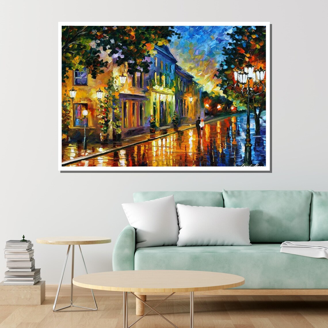 Romantic Night Street Rainy City Lights Couple Walk Cityscape Poster - Image 2