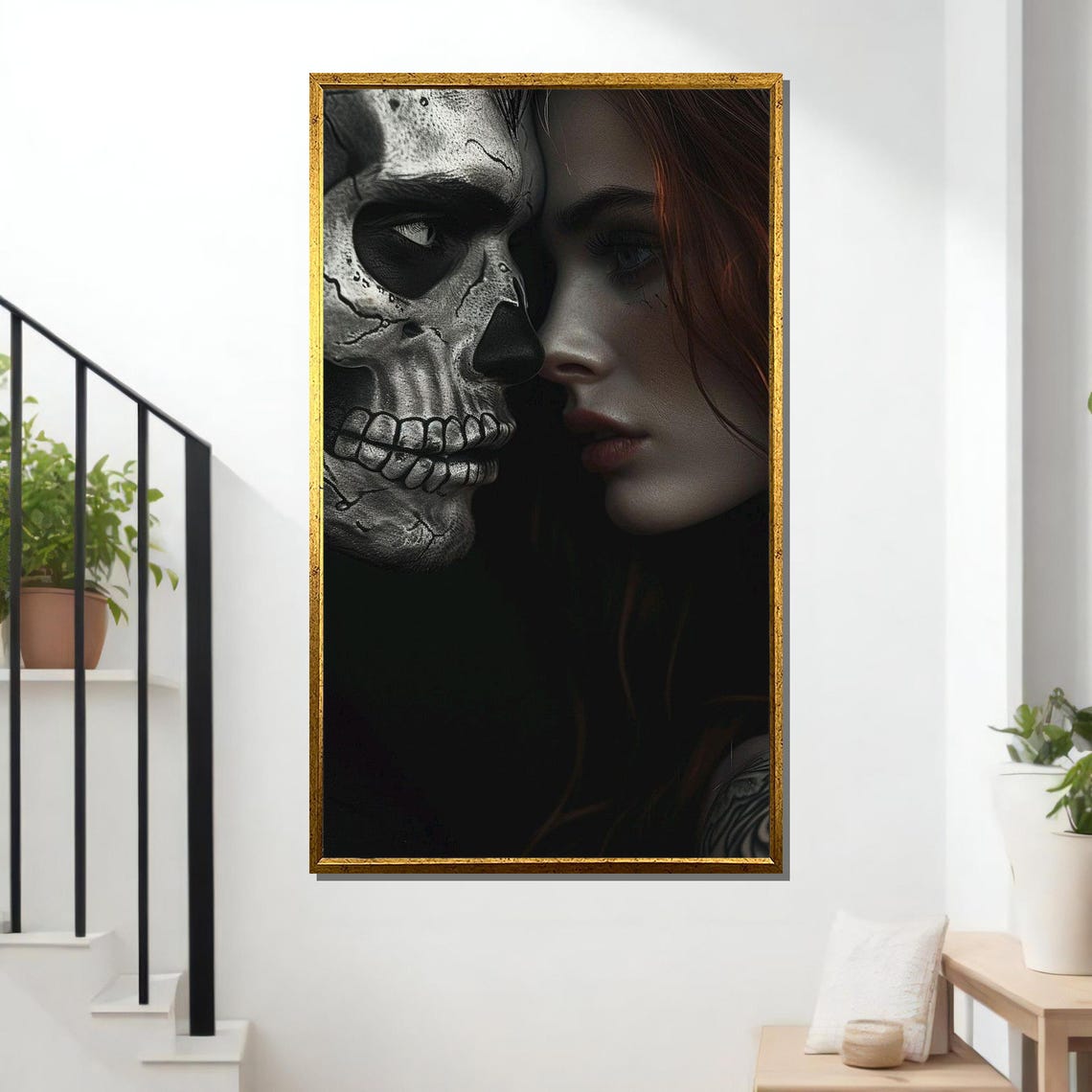Dark Romance Skull Art Gothic Love Intimate Skeleton Portrait Mysterious Couple Wall Print Ready To Hang Artwork - Image 2