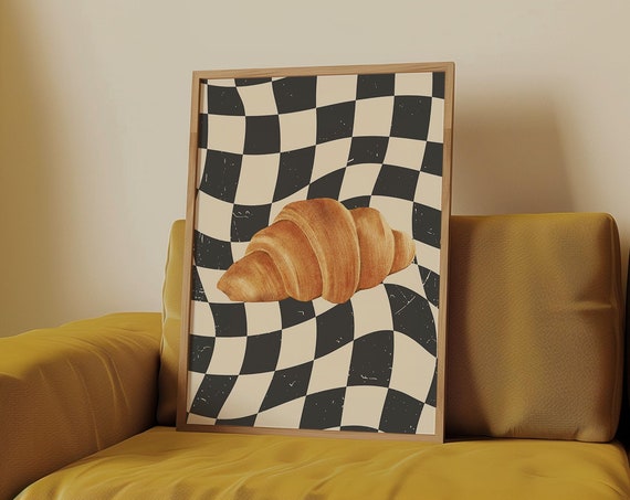 Retro Croissant Wall Art Print Cute Kitchen Wall Art Trendy Home Decor Foodie Art Cute Cooking Art Funky Food Prints