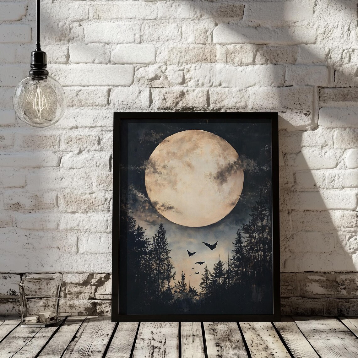 Vintage Autumn Full Moon Halloween Art Print - Image 2