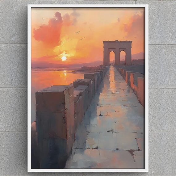 Babylonian Sunset Archway Print Ancient City Landscape Art Historical Wall Decor