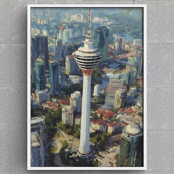 Kuala Lumpur Kl Tower Art Print Malaysia Cityscape Wall Decor Urban Skyline Painting Instant Asian Travel