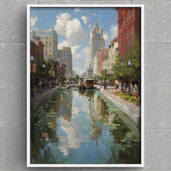 San Antonio Riverwalk Print Texas Cityscape Art Boats On Canal Painting Southwestern Travel Poster