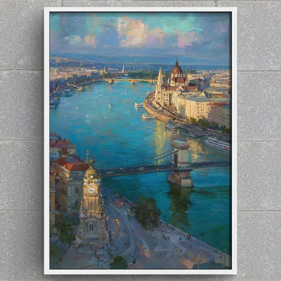 Budapest Cityscape Art Print Hungary Danube River Wall Decor Parliament Building Instant European Travel