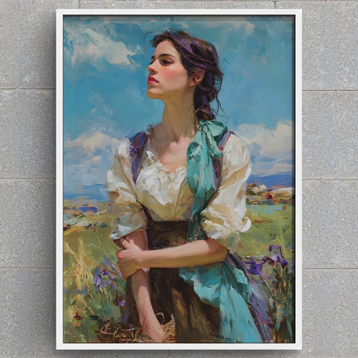 Woman In Sunlit Field Impressionist Portrait Painting Poster