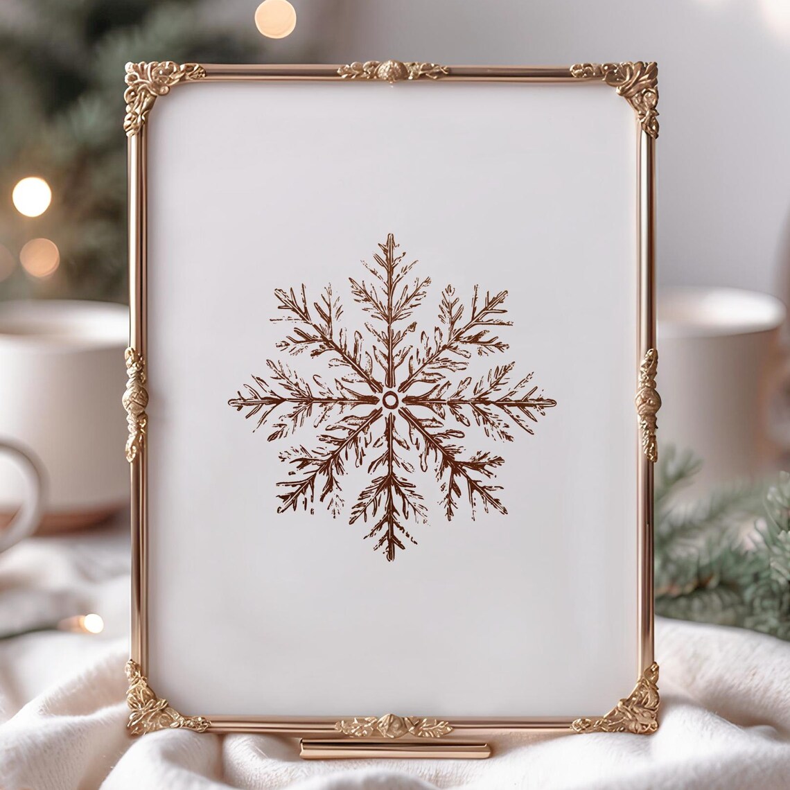 Gold Snowflake Winter Christmas Minimalist Seasonal Holiday Decor Poster
