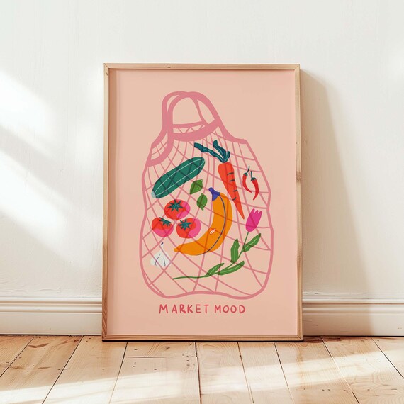 Colorful Veggies Wall Art Farmhouse Decor Market Mood Kitchen Food Illustration Farmers Sustainable Living Gift