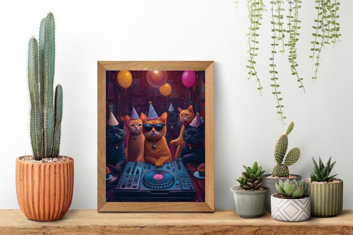 Cool DJ Cats Partying at the Turntables Fun Cat Lover Poster - Image 2
