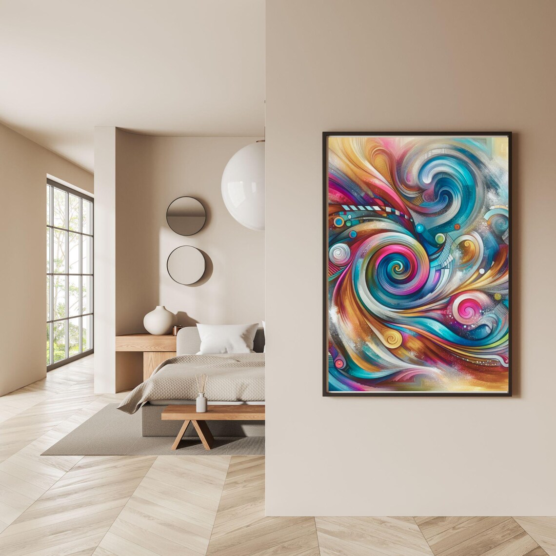 Colorful Swirling Abstract Art Pink Teal Orange Modern Poster - Image 6