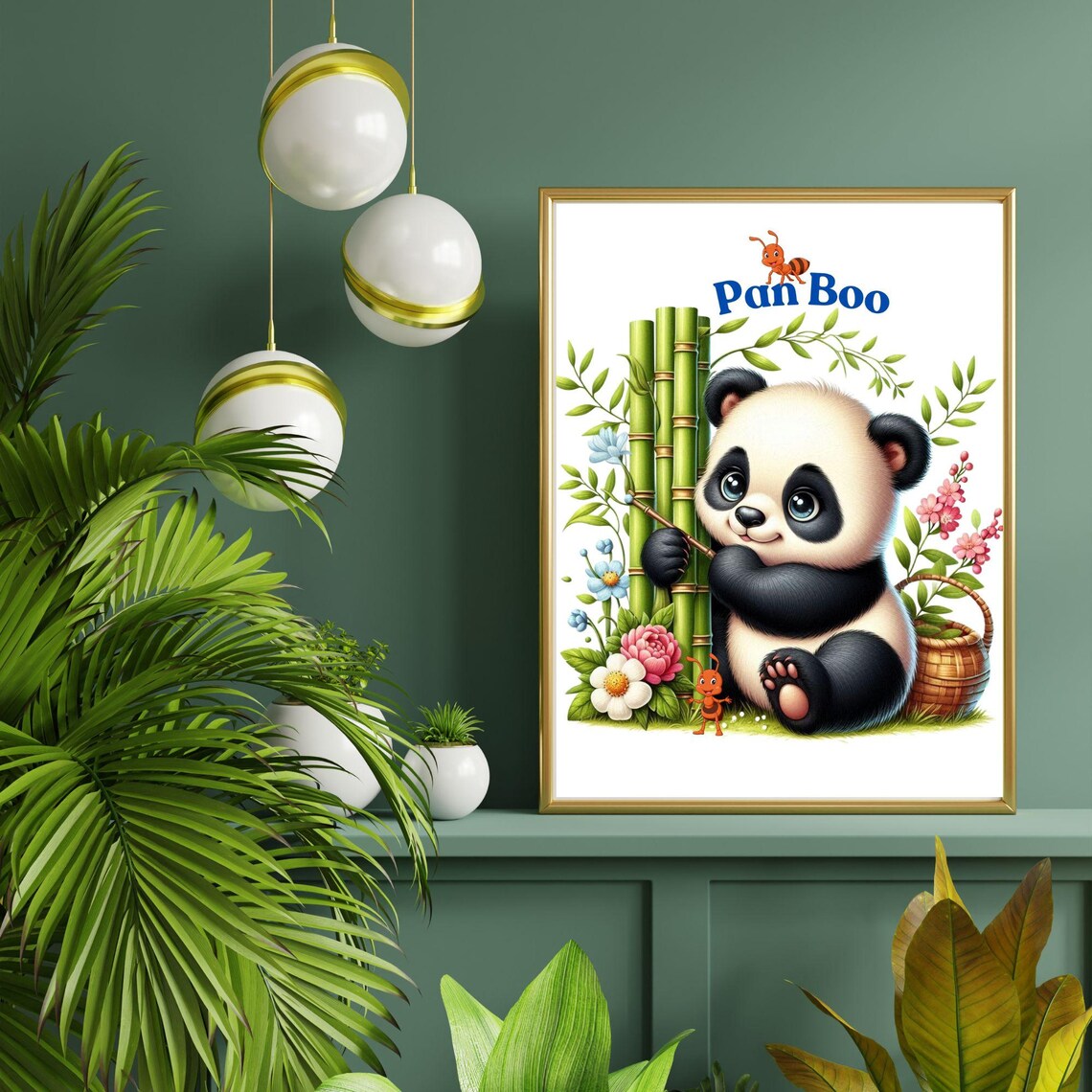Pan Boo Baby Panda Among Bamboo and Flowers Kids Room Poster - Image 3