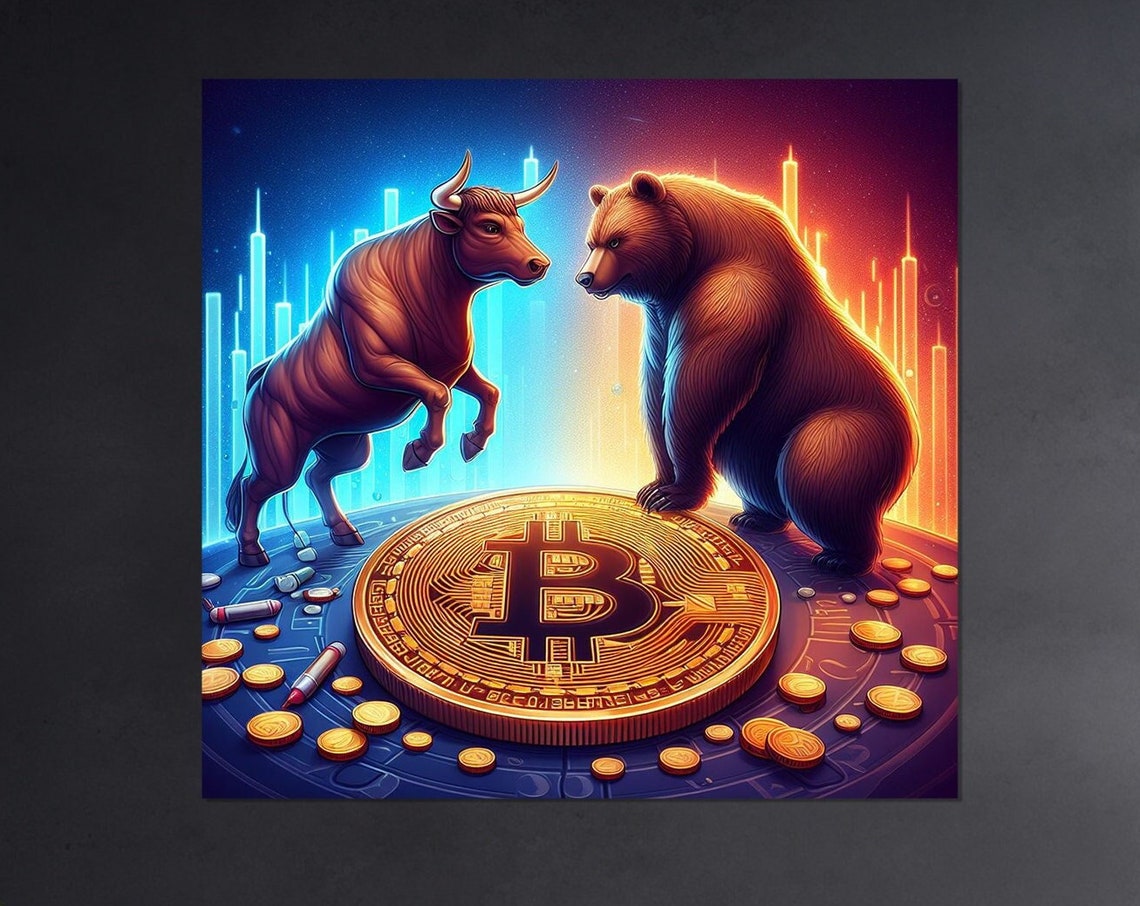 Bull Vs Bear Bitcoin Battle Crypto Market Trading Desk Wall Art