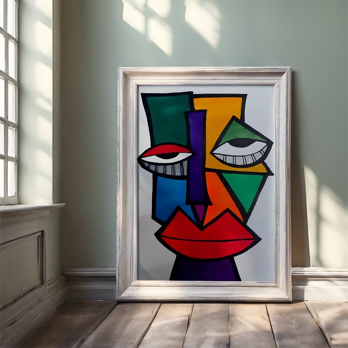 Abstract Face Cubist Art For Wall Decoration Cubism Style Painting With Vibrant Colors Modern Abstract Art Geometric Wall Art For Home - Image 2