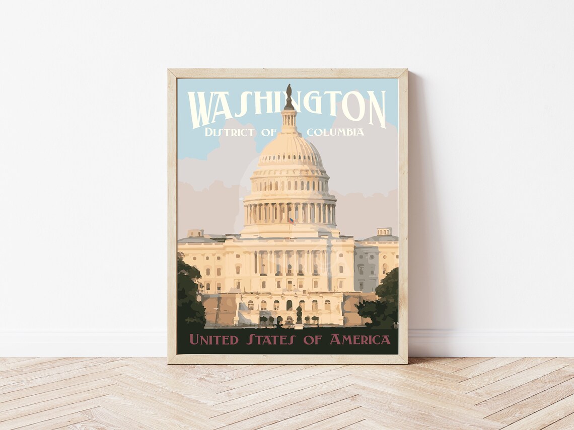 Washington DC Skyline Vintage Style Travel Poster