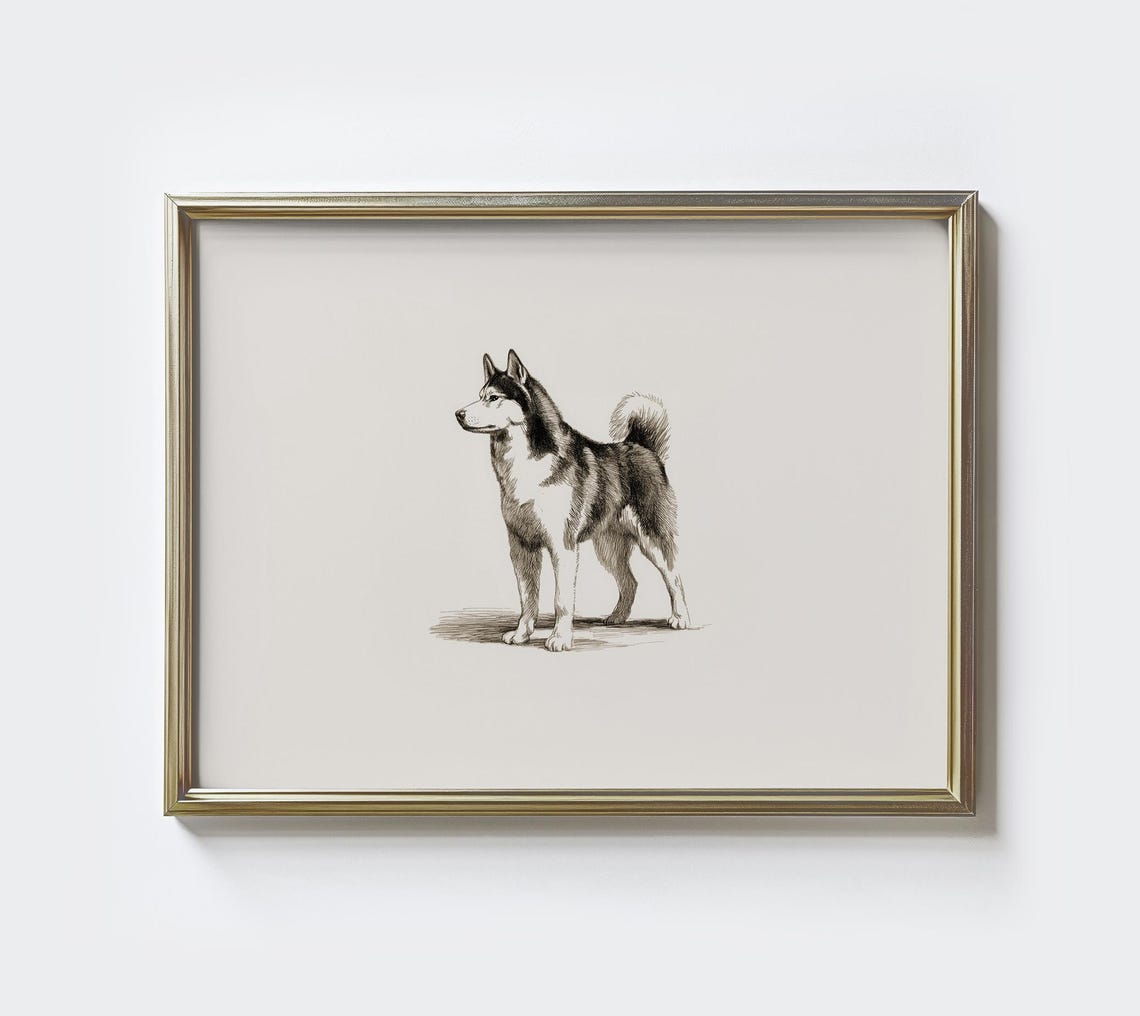 Siberian Husky Sketch Print Minimalist Dog Portrait Farmhouse Decor