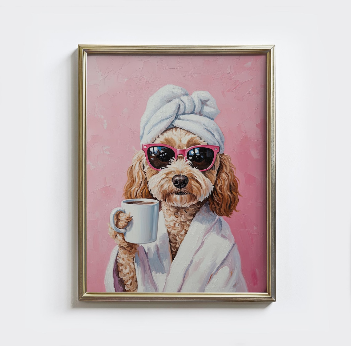 Funny Cavapoo Spa Day Art Print, Dog Bathroom Decor