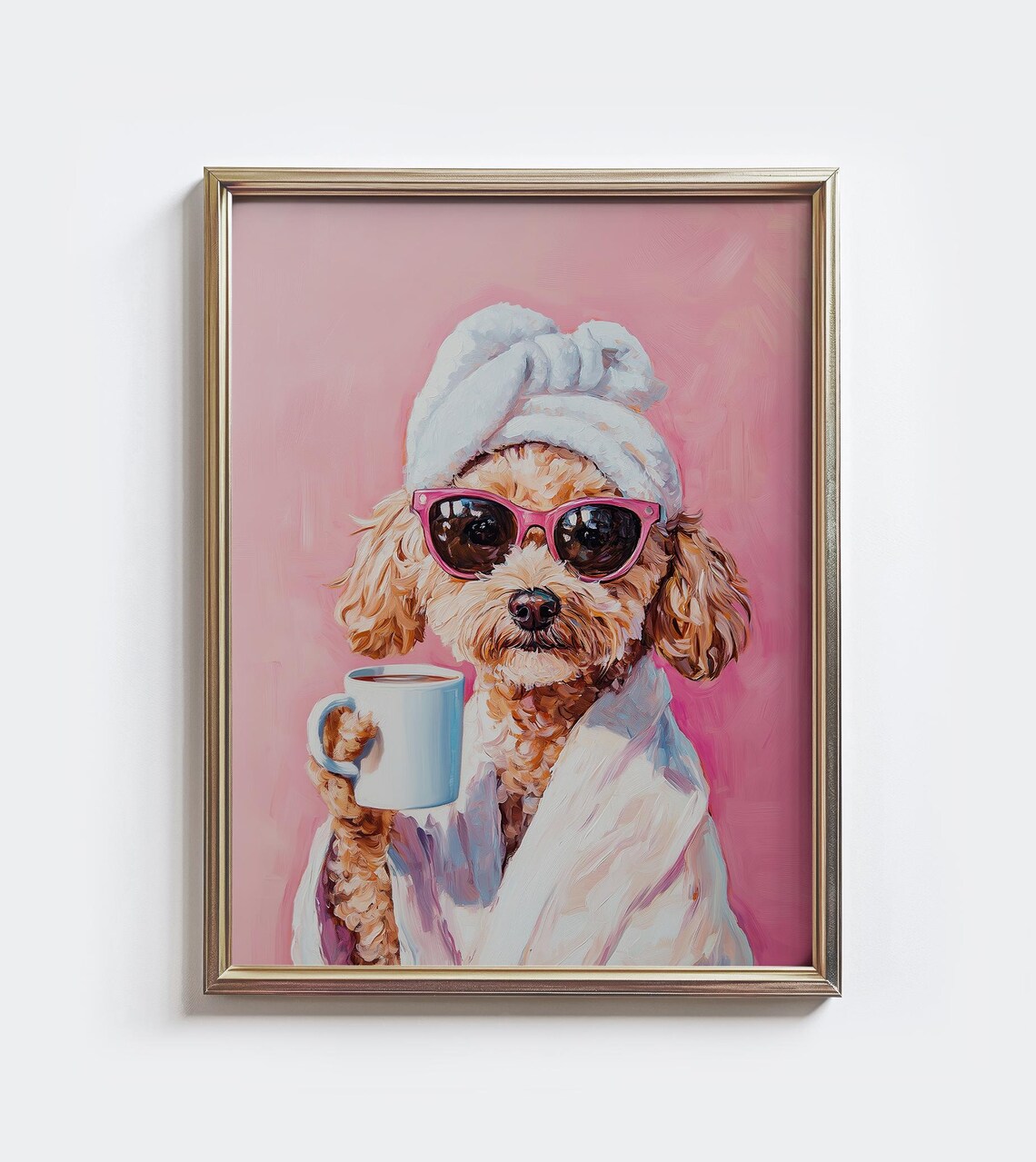 Cockapoo Coffee Print, Trendy Pink Preppy Decor