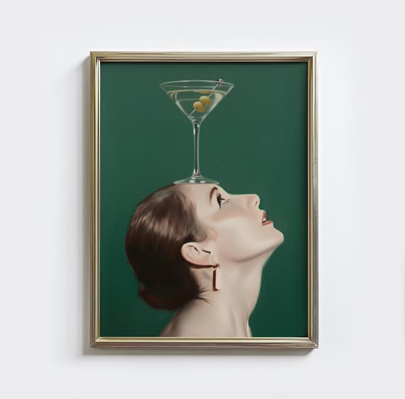 Woman Balancing Martini Glass Retro Cocktail Vintage Style Art Poster