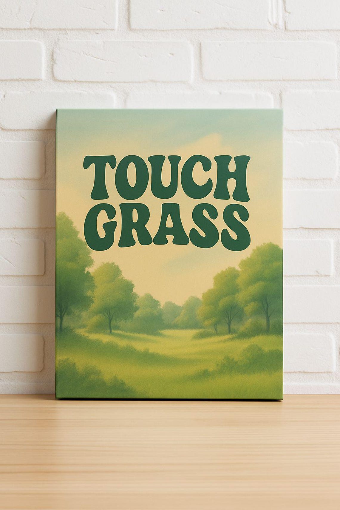 Touch Grass Retro Green Lettering Meadow Landscape Art Poster