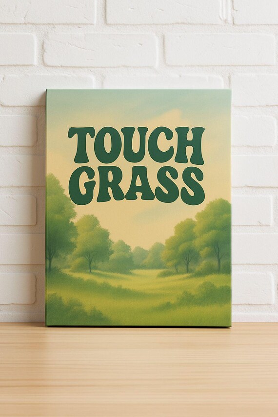 Touch Grass Retro Green Lettering Meadow Landscape Art Poster