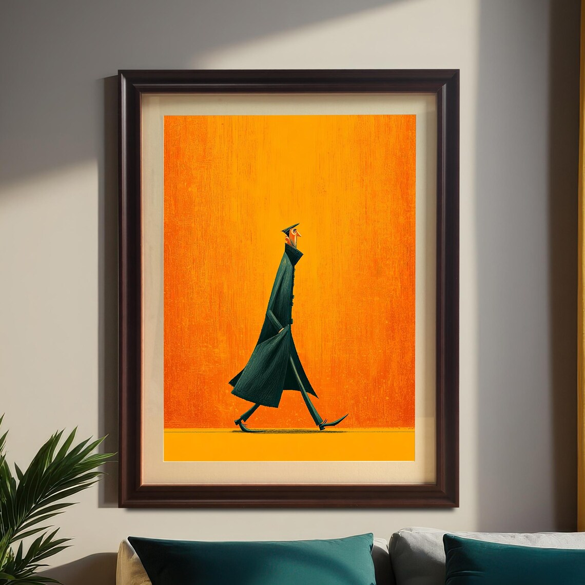 Bold Abstract Figure Framed Wall Art Print Minimalist Style Wood Decor