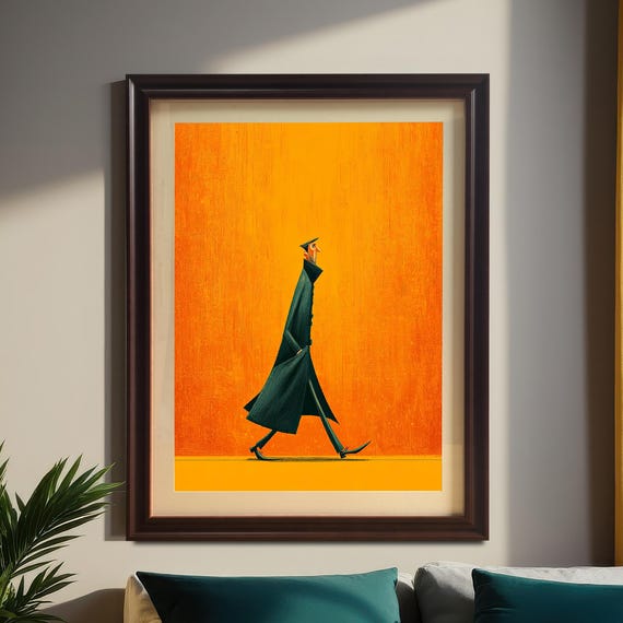 Bold Abstract Figure Framed Wall Art Print Minimalist Style Wood Decor