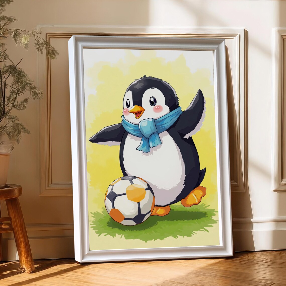 Playful Penguin Soccer Player, Kids Room Art Print
