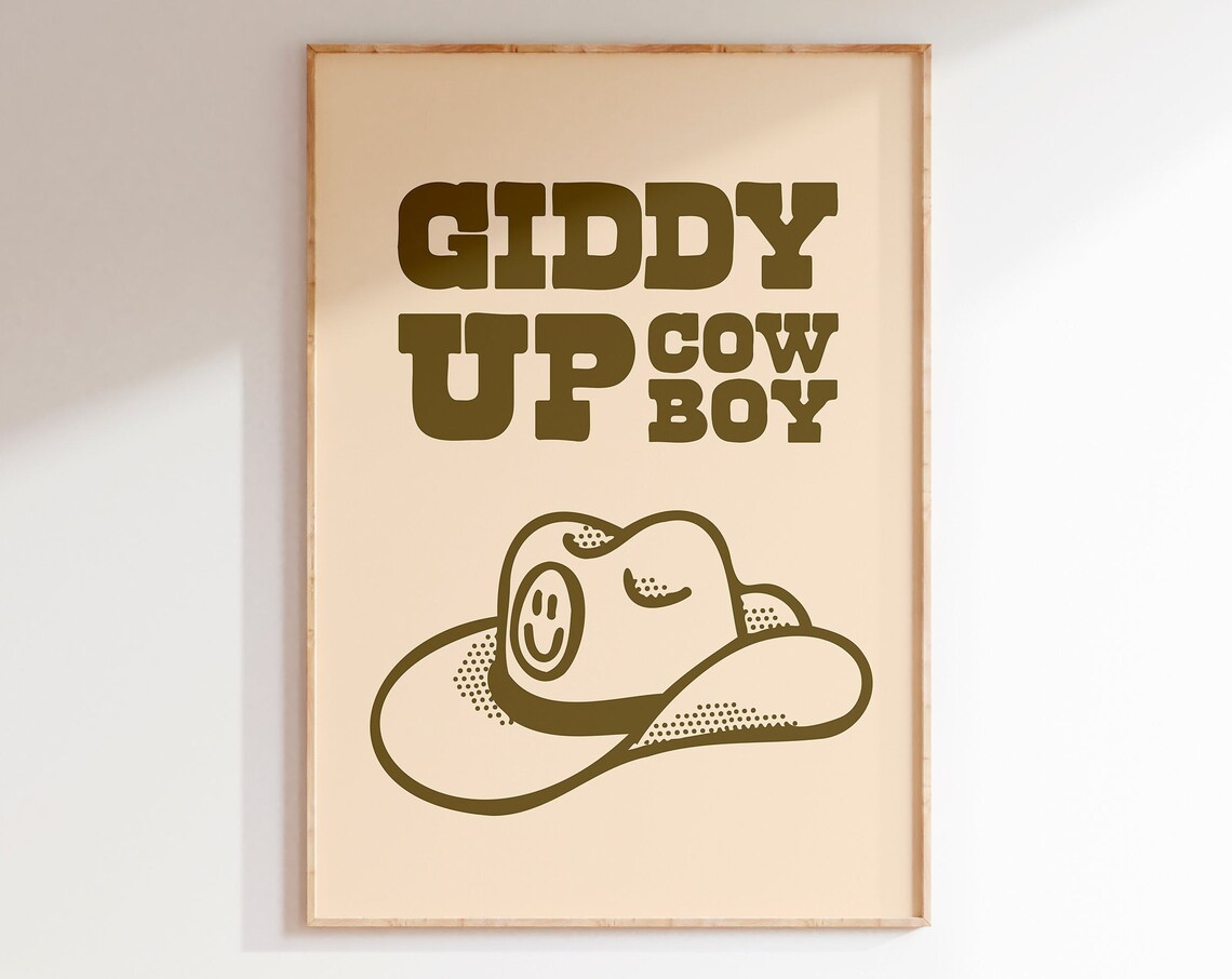 Giddy Up Retro Cowboy Quote Art Print