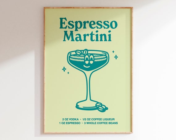 Espresso Martini Print Bar Cart Print Cocktail Poster Cute Bar Cart Decor Trendy Wall Art Espresso Martini Art Art Print