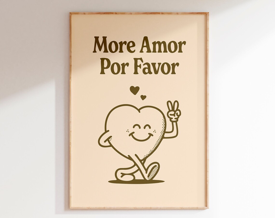 More Amor Por Favor Cute Retro Heart Love Quote Wall Decor Poster - Image 7