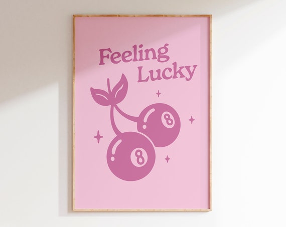 Feeling Lucky Print Y2k Decor Pink Wall Art Eclectic Prints Trendy Dorm Wall Art Aesthetic Room Decor Cherry 8 Ball