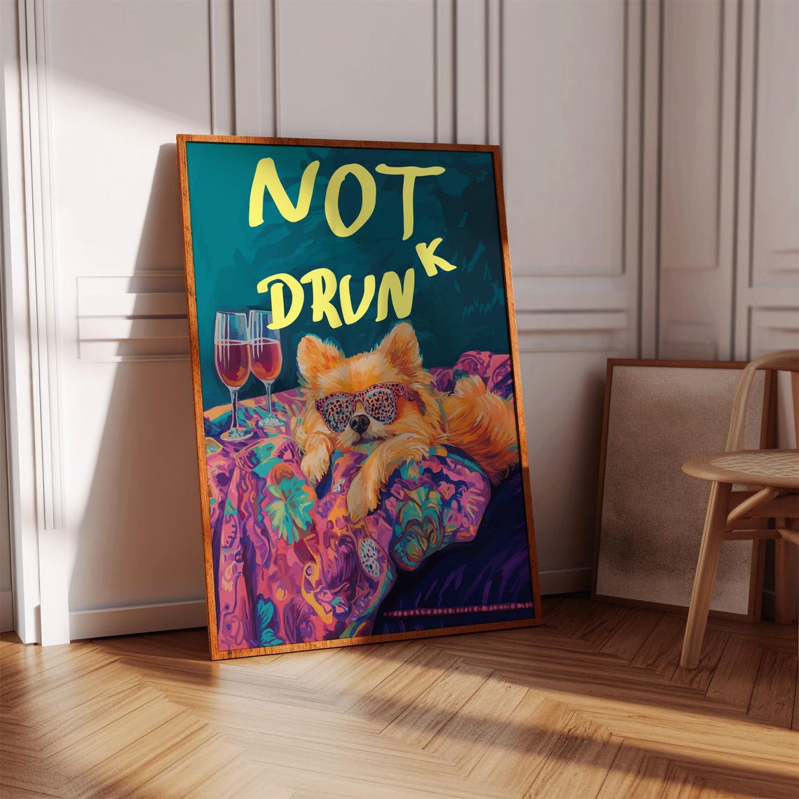 Not Drunk Funny Pomeranian Wine Sunglasses Cute Dog Bar Poster