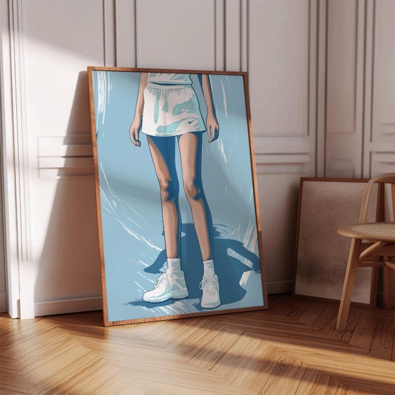 Girly Vintage Tennis Poster Racket Art Pink Preppy Sport Wall Blue Trendy