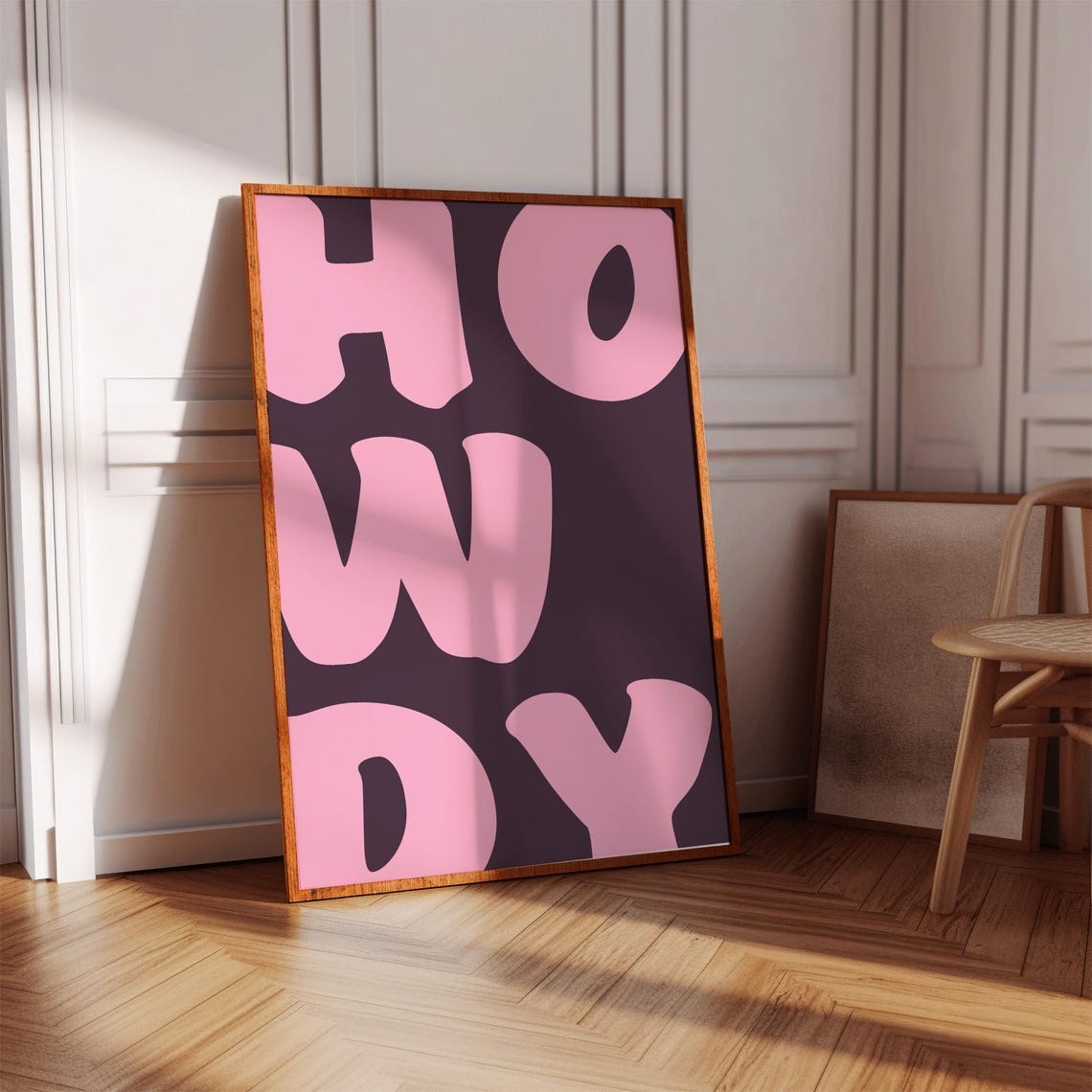 Howdy Bubble Letter Pink Typography Western Greeting Art Poster